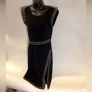 COPY - MICHAEL KORS BLACK GOLD GROMMET SLIT SIDE SLEEVELESS MIDI DRESS SZ. S